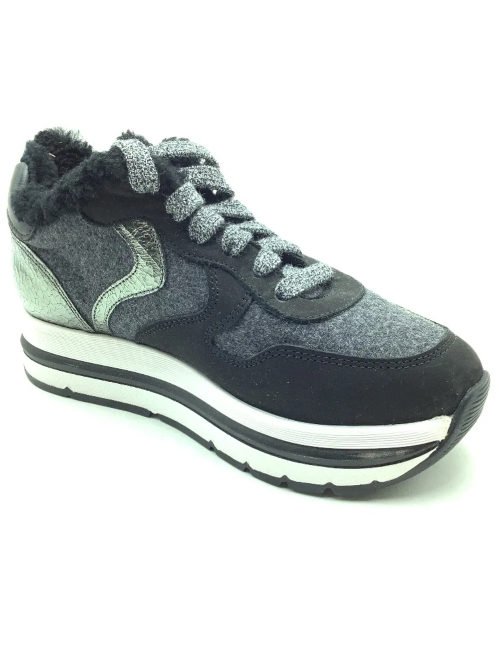 Viole Blanche Wool Sheer Trim Leather Sneakers Size: US 6.5/ EU 37